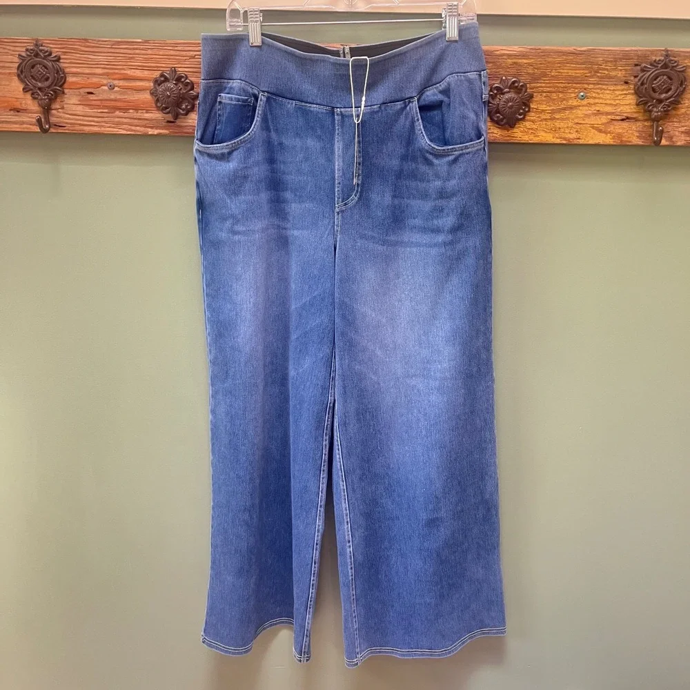 Halara Womens XL Regular High Waisted Wide Leg Pull On Denim Jeans Medium Wash